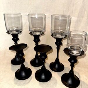 Clear Glass Candle Holder set of 4 and Metal Pillar Candle Holder set of 6.
